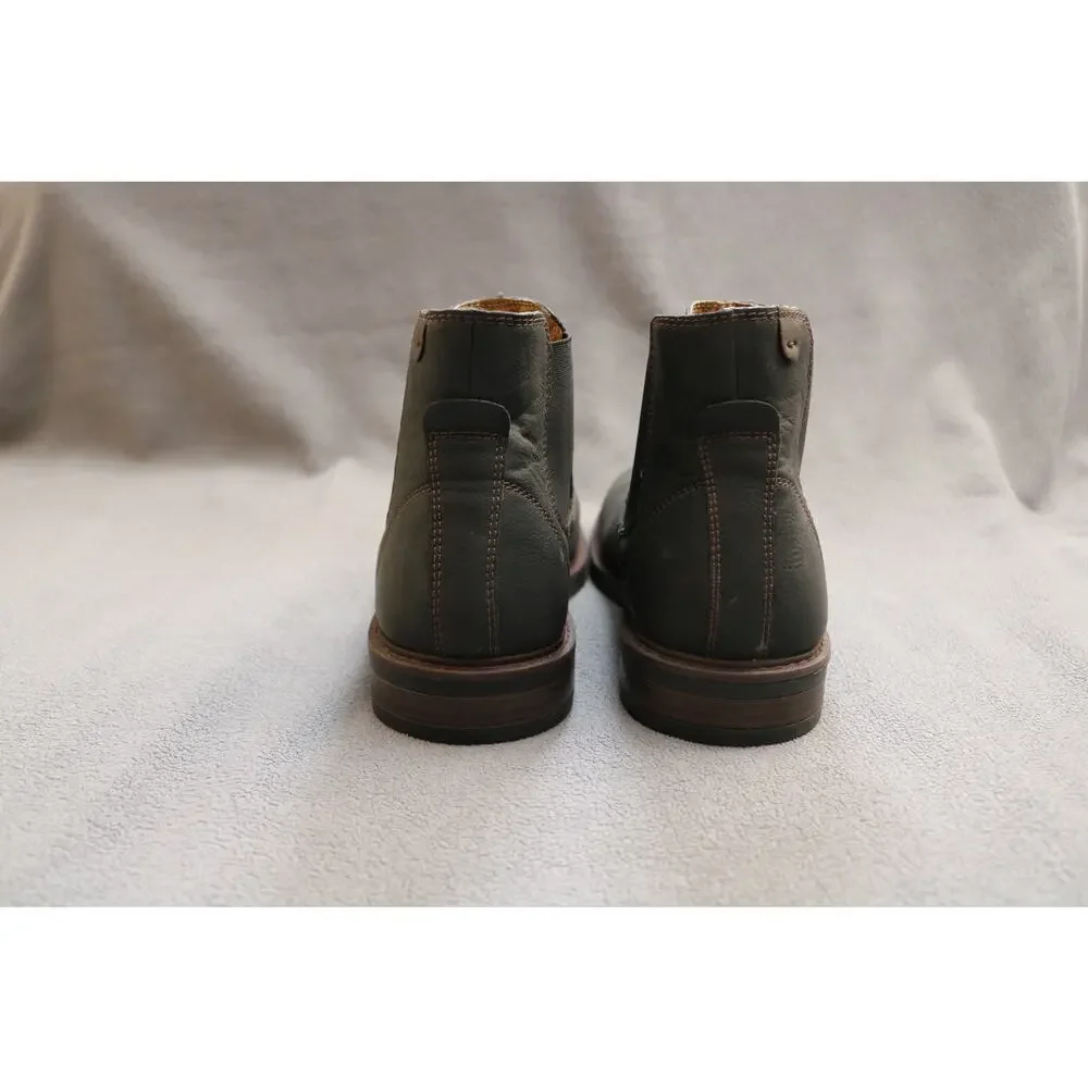 DOCKERS Chelsea Boots Mens Size 10 Black Faux Leather Brown Stitching Ankle